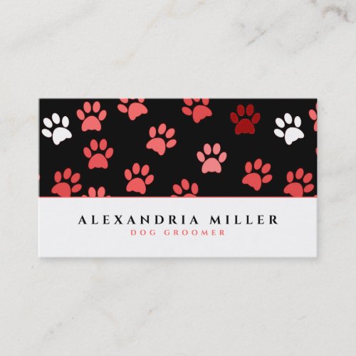 Black  Pink Puppy Dog Paw Prints  Dog Groomer Business Card