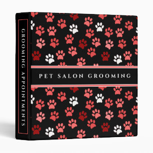 Black & Pink Puppy Dog Paw Prints   Pet Care 3 Ring Binder