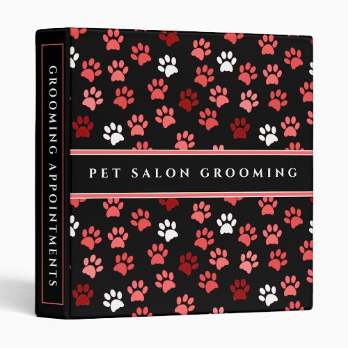 Black  Pink Puppy Dog Paw Prints  Pet Care 3 Ring Binder