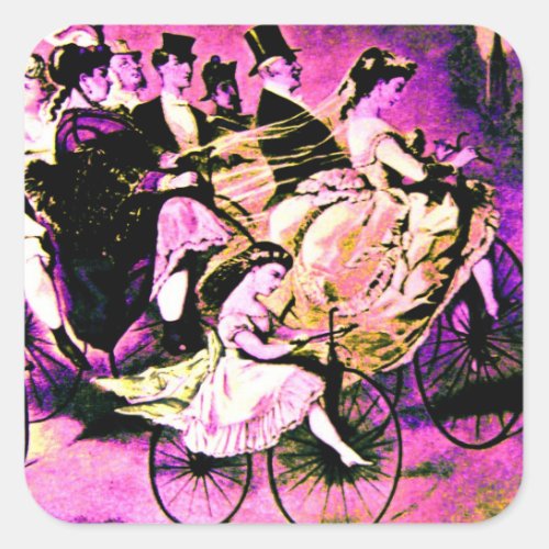 BLACK PINK PURPLE BICYCLE WEDDING PARTY SQUARE STICKER