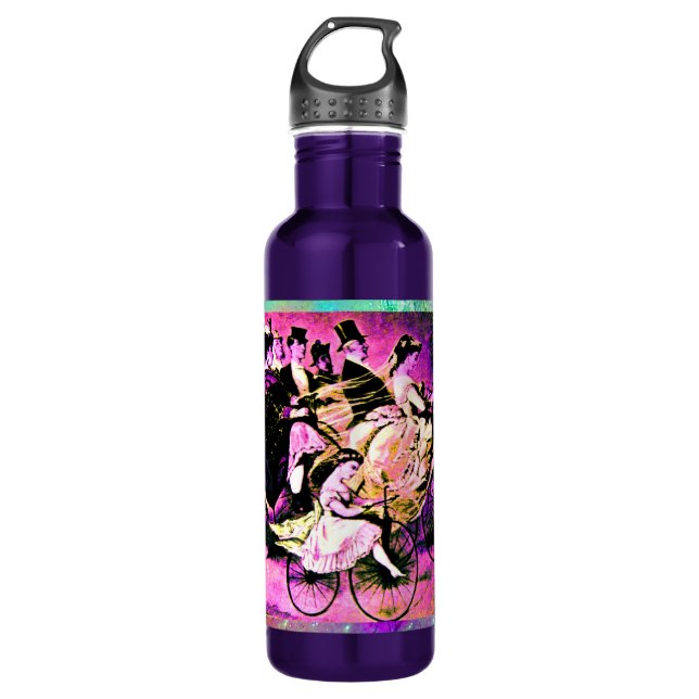 BLACK PINK PURPLE BICYCLE WEDDING PARTY STAINLESS STEEL WATER BOTTLE (Front)