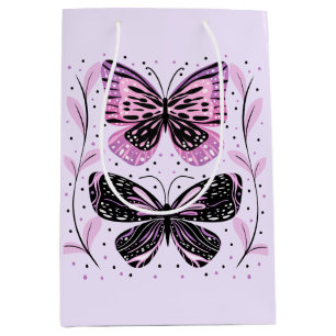 Black, Pink, Purple Butterflies  Medium Gift Bag
