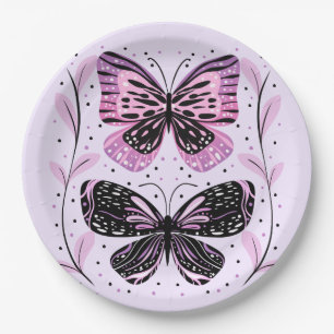 Black, Pink, Purple Butterflies Paper Plates