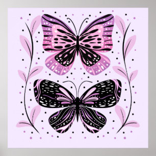 Black, Pink, Purple Butterflies Poster