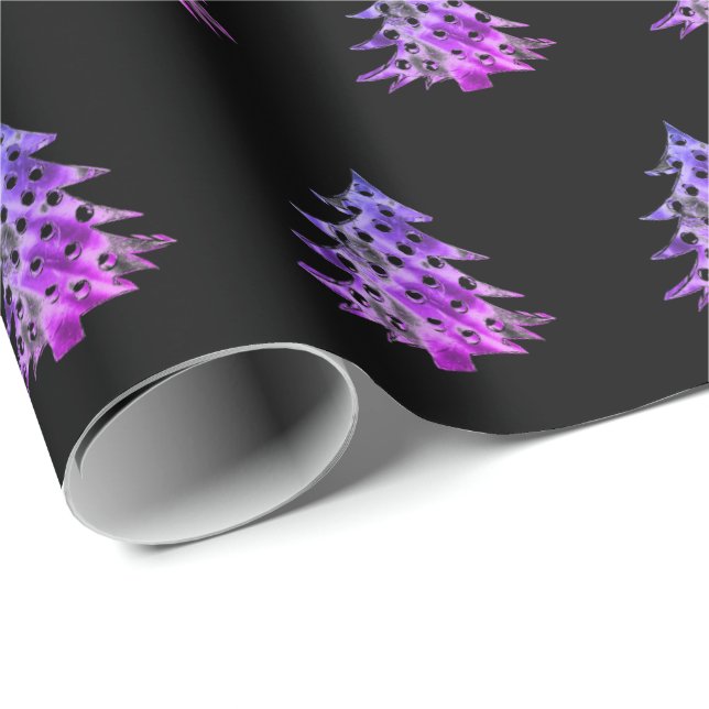Black Pink Purple Christmas Tree Pattern Add Name Wrapping Paper (Roll Corner)