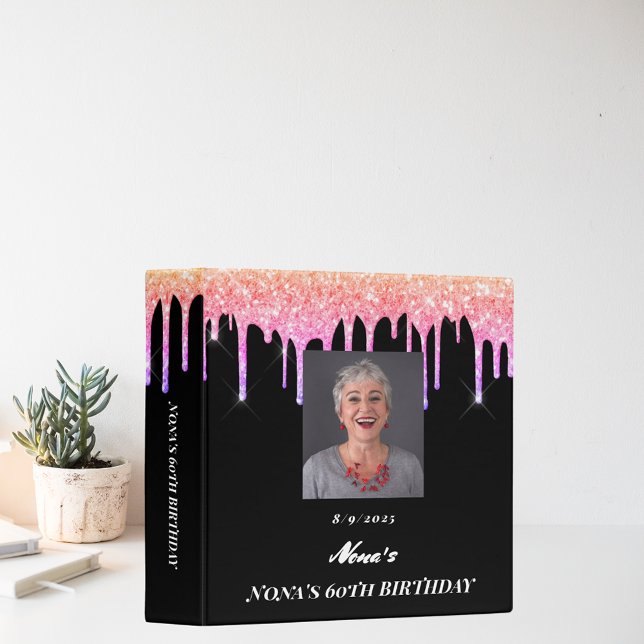 Black pink purple drips photo birthday 3 ring binder (Creator Uploaded)