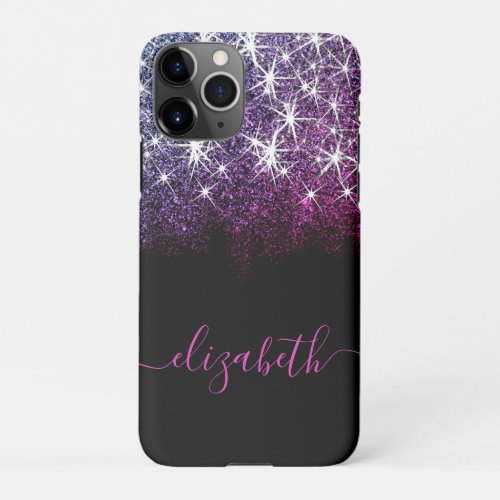 Black Pink Purple Faux Glitter Calligraphy Name iPhone 11Pro Case