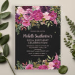 Black Pink Purple Floral Glitter 60th Birthday Invitation<br><div class="desc">Elegant black 60th birthday party invitation with pink and purple watercolor floral and gold glitter.  Contact me for help with customization or to request matching or coordinating Zazzle products for your party.</div>
