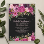 Black Pink Purple Floral Glitter 80th Birthday Invitation<br><div class="desc">Elegant black 80th birthday party invitation with pink and purple watercolor floral and gold glitter.  Contact me for help with customization or to request matching or coordinating Zazzle products for your party.</div>