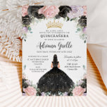 Black Pink Purple Floral Gold Quinceanera Sweet 16 Invitation<br><div class="desc">Personalize this pretty floral Quinceañera / Sweet 16 birthday invitation easily and quickly. Simply click the Edit Using Design Tools button to further edit the text, change font styles and font colors. Featuring a girl dressed in a glittery black dress, pretty black, pink and purple flowers and a gold princess...</div>