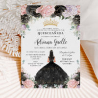 Black Pink Purple Floral Gold Quinceanera Sweet 16