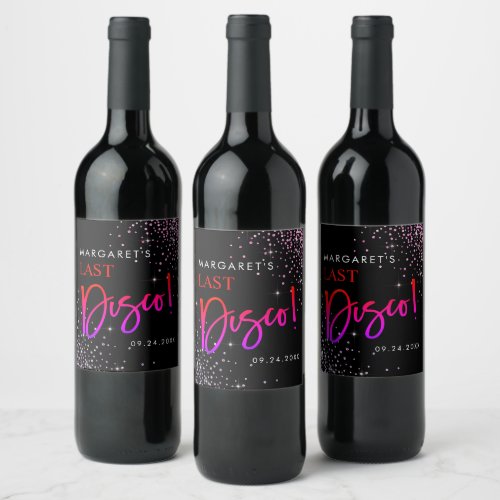 Black Pink Purple Glam Bachelorette Last Disco Wine Label