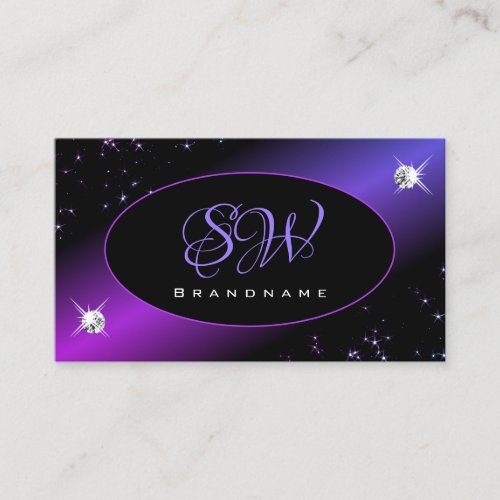 Black Pink Purple Glitter Stars Jewels Initials Business Card
