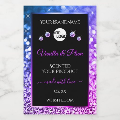 Black Pink Purple Glitter Stars Logo Product Label