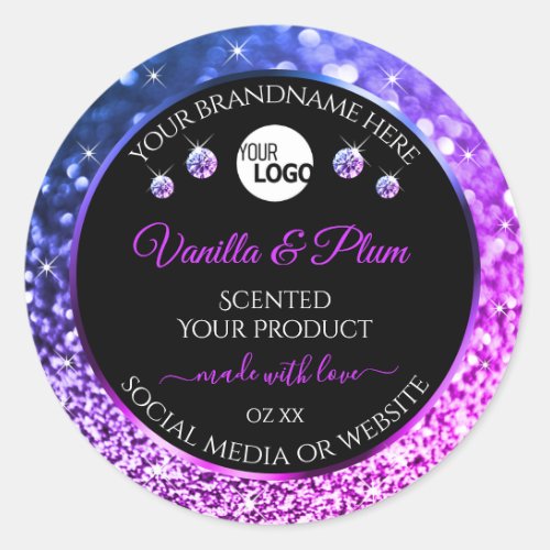 Black Pink Purple Glitter Stars Logo Product Label