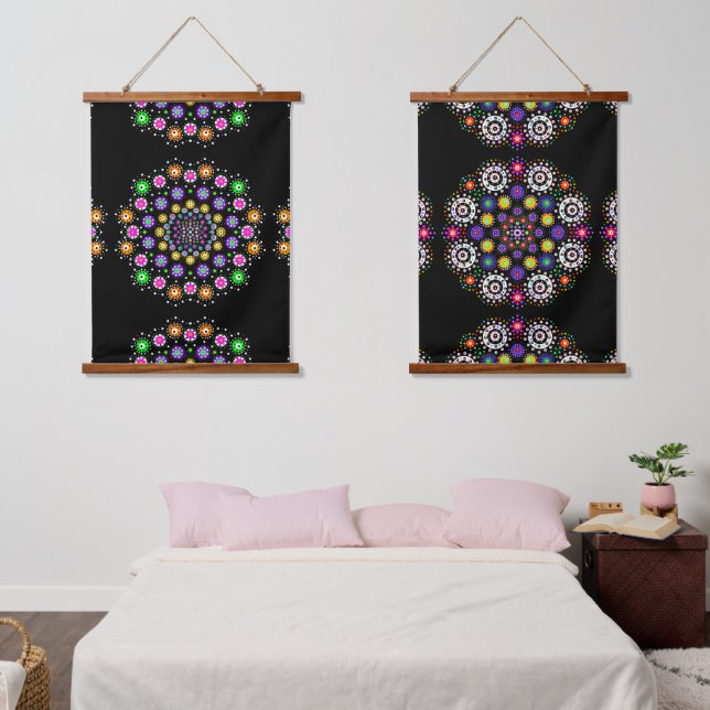 Black, Pink, Purple Mandala Abstract Art Hanging Tapestry (Bedroom)