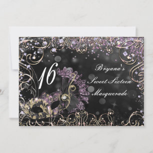 Black & Pink Purple Masquerade Costume Mask Party Invitation