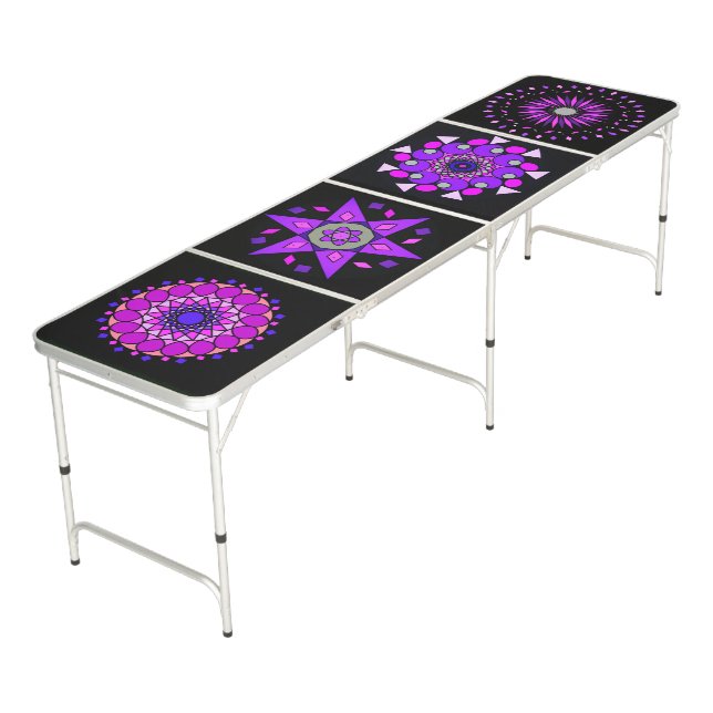 Black Pink Purple Neon Geometric Beer Pong Table (Angled)