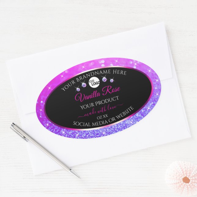 Black Pink Purple Ombre Glitter Product Label Logo (Envelope)