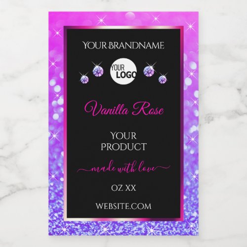 Black Pink Purple Ombre Glitter Product Label Logo