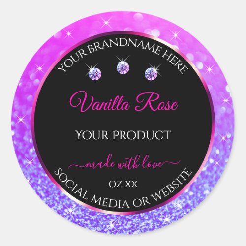 Black Pink Purple Ombre Glitter Product Labels