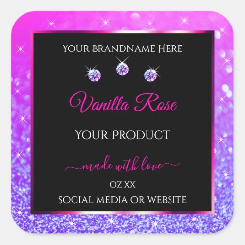Black Pink Purple Ombre Glitter Product Labels