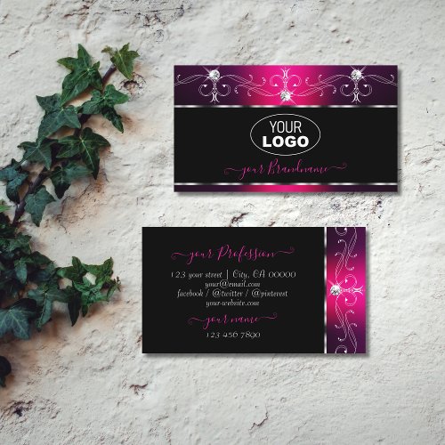 Black Pink Purple Orante Sparkle Diamonds Add Logo Business Card
