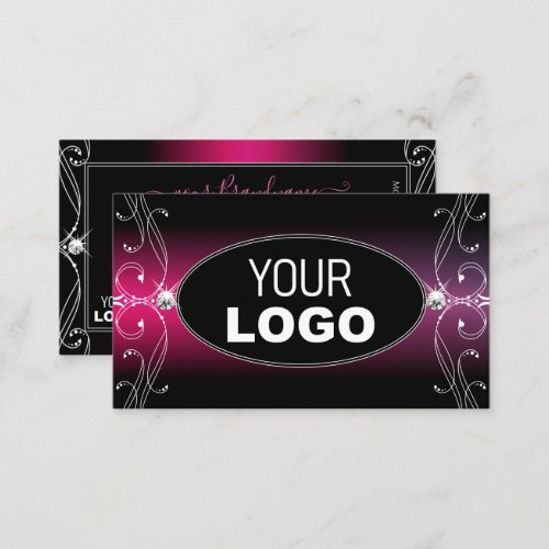 Black Pink Purple Ornate Sparkle Diamonds Add Logo Business Card