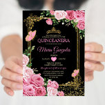 Black Pink Quinceañera Crown Butterfly 15 Anos Invitation<br><div class="desc">Black Pink Quinceañera Gold Crown Mexican Butterfly Invitation
Mis Quince 15 Anos,  16th Birthday, </div>