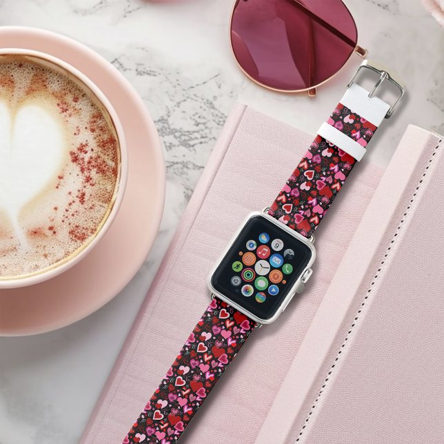 Black Pink Red Hearts Love Pattern Apple Watch Band (Creator Uploaded)