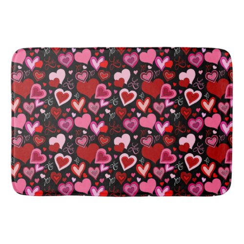 Black Pink Red Hearts Love Pattern Bath Mat