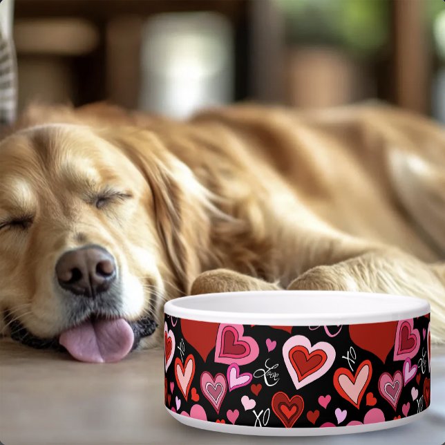 Black Pink Red Hearts Love Pattern Bowl (Creator Uploaded)