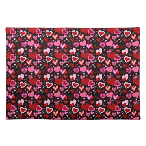 Black Pink Red Hearts Love Pattern Cloth Placemat