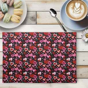 Black Pink Red Hearts Love Pattern Cloth Placemat