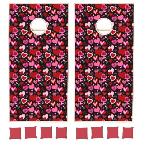Black Pink Red Hearts Love Pattern Cornhole Set