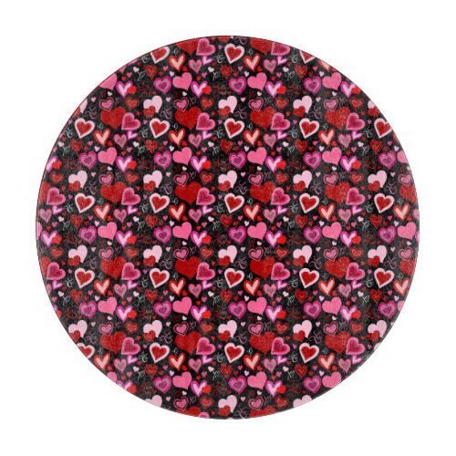 Black Pink Red Hearts Love Pattern Cutting Board