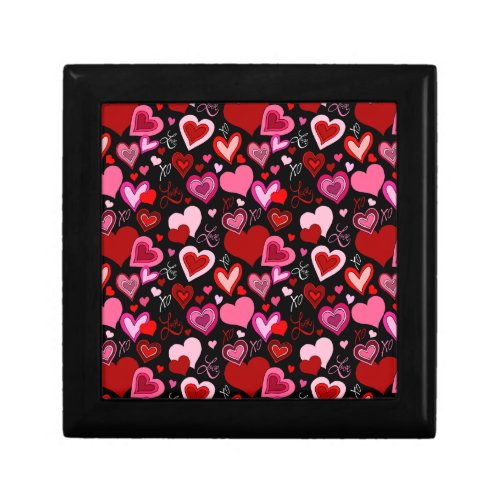 Black Pink Red Hearts Love Pattern Gift Box