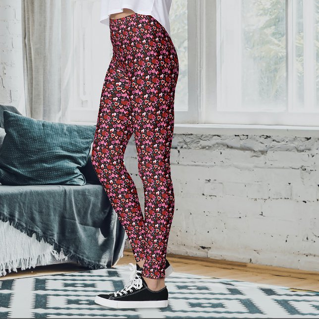 Black Pink Red Hearts Love Pattern Leggings (Creator Uploaded)