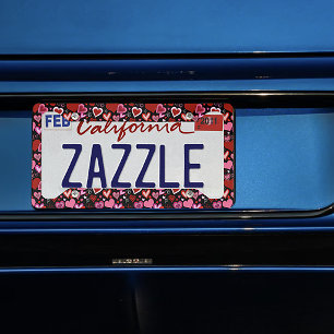 Black Pink Red Hearts Love Pattern License Plate Frame