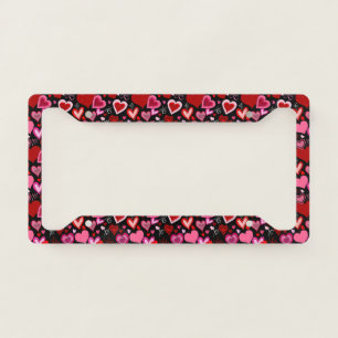 Black Pink Red Hearts Love Pattern License Plate Frame
