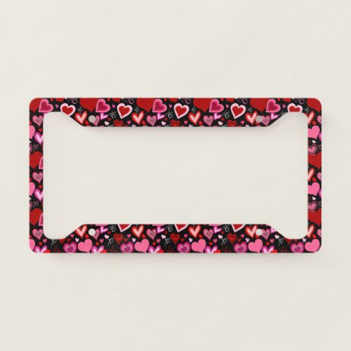 Black Pink Red Hearts Love Pattern License Plate Frame