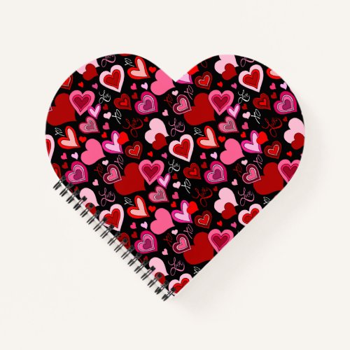 Black Pink Red Hearts Love Pattern Notebook