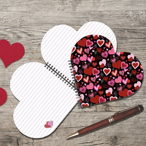 Black Pink Red Hearts Love Pattern Notebook