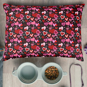 Black Pink Red Hearts Love Pattern Pet Bed