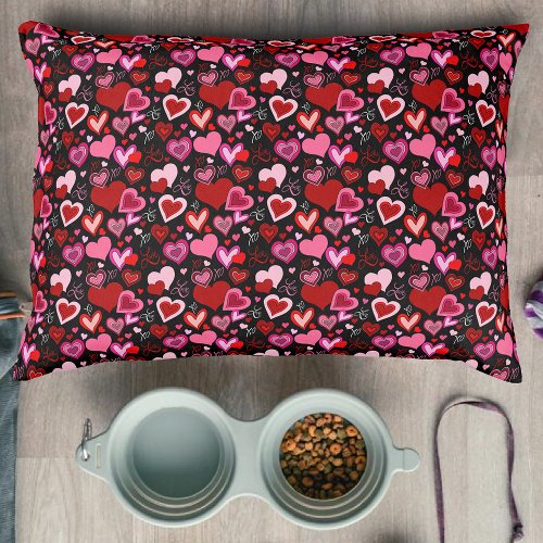 Black Pink Red Hearts Love Pattern Pet Bed