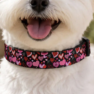 Black Pink Red Hearts Love Pattern Pet Collar