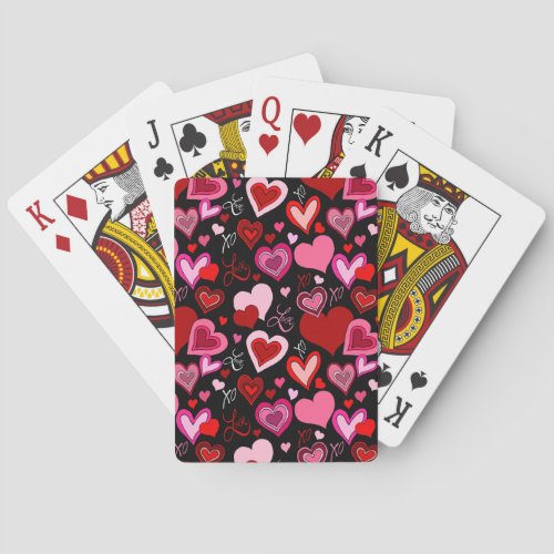 Black Pink Red Hearts Love Pattern Poker Cards