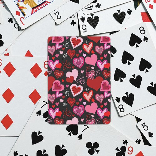 Black Pink Red Hearts Love Pattern Poker Cards