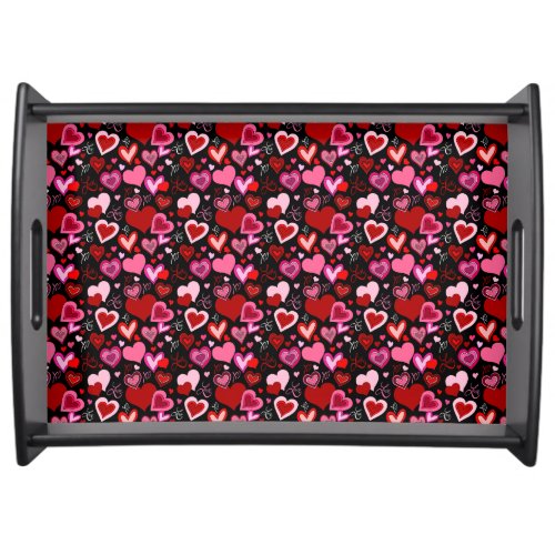 Black Pink Red Hearts Love Pattern Serving Tray