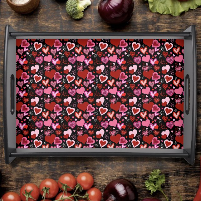 Black Pink Red Hearts Love Pattern Serving Tray (Creator Uploaded)